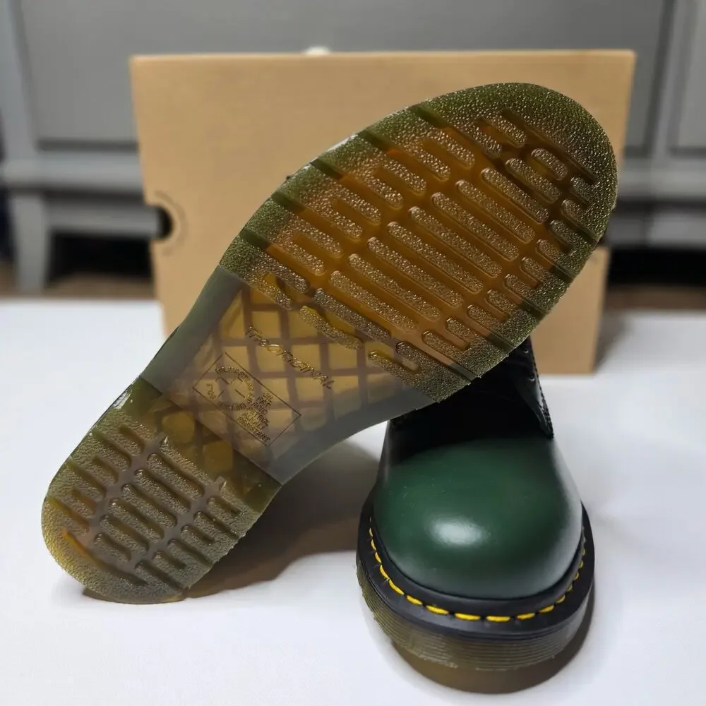 Dr. Martens Green Smooth Leather 8-Eye Lace-Up Ankle Boots